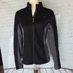 Spyder Women’s Full Zip Core Sweater Jacket Black / Gray Mock Neck - Size L